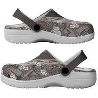Hawaiian Art Flower Tribal with Lei Clogs Shoes Palaka Pattern Grayscale LT03 - Polynesian Pride