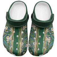 Hawaiian Art Flower Tribal with Lei Clogs Shoes Palaka Pattern Green Color - Polynesian Pride