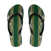 Hawaiian Art Flower Tribal with Lei Flip Flops Palaka Pattern Green Color - Polynesian Pride