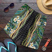 Hawaiian Art Flower Tribal with Lei Shorts for Men Palaka Pattern Black Color LT03 Black - Polynesian Pride