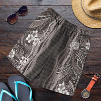 Hawaiian Art Flower Tribal with Lei Shorts for Men Palaka Pattern Grayscale LT03 Gray - Polynesian Pride