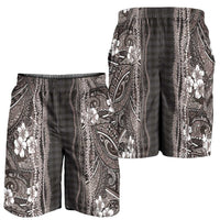 Hawaiian Art Flower Tribal with Lei Shorts for Men Palaka Pattern Grayscale LT03 - Polynesian Pride