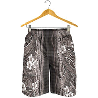 Hawaiian Art Flower Tribal with Lei Shorts for Men Palaka Pattern Grayscale LT03 - Polynesian Pride