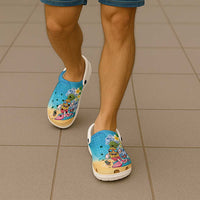 Hawaiian Funny Pineapple Surfing Clogs Shoes Beach with Tribal Kakau and Plumeria LT03