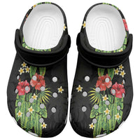 Hawaiian Hibiscus Plumeria Clogs Shoes Tropical Leaves LT01 Black - Polynesian Pride