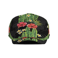 Hawaiian Hibiscus Plumeria Jeff Hat Tropical Leaves LT01 Black - Polynesian Pride