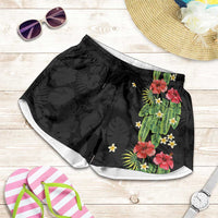 Hawaiian Hibiscus Plumeria Shorts for Women Tropical Leaves LT01 Black - Polynesian Pride