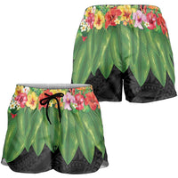 Hawaiian Hula Skirt Style Shorts for Women Tropical Flowers and Leaves - Polynesian Pride