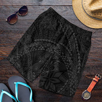 Hawaiian Kakau Art and Hisbiscus Tattoo Shorts for Men Tribal Pattern-Black Gradient Style LT03 Black - Polynesian Pride