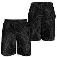 Hawaiian Kakau Art and Hisbiscus Tattoo Shorts for Men Tribal Pattern-Black Gradient Style LT03 - Polynesian Pride
