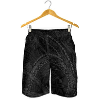 Hawaiian Kakau Art and Hisbiscus Tattoo Shorts for Men Tribal Pattern-Black Gradient Style LT03 - Polynesian Pride