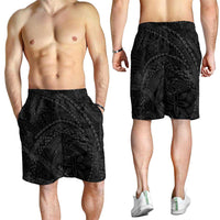 Hawaiian Kakau Art and Hisbiscus Tattoo Shorts for Men Tribal Pattern-Black Gradient Style LT03 - Polynesian Pride