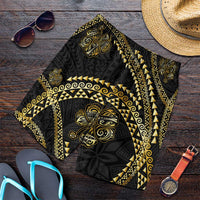 Hawaiian Kakau Art and Hisbiscus Tattoo Shorts for Men Tribal Pattern-Gold Style LT03 Black - Polynesian Pride