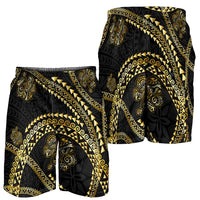 Hawaiian Kakau Art and Hisbiscus Tattoo Shorts for Men Tribal Pattern-Gold Style LT03 - Polynesian Pride