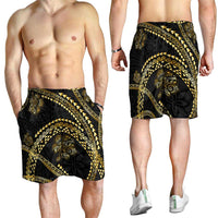 Hawaiian Kakau Art and Hisbiscus Tattoo Shorts for Men Tribal Pattern-Gold Style LT03 - Polynesian Pride