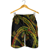 Hawaiian Kakau Art and Hisbiscus Tattoo Shorts for Men Tribal Pattern-Reggae Style LT03 - Polynesian Pride