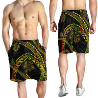 Hawaiian Kakau Art and Hisbiscus Tattoo Shorts for Men Tribal Pattern-Reggae Style LT03 - Polynesian Pride