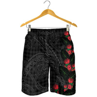 Hawaiian Kakau Art Shorts for Men Taro Leaves with Ohia Lehua and Pakala Pattern LT03 - Polynesian Pride