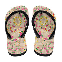 Hawaiian Kakau Tattoo Leis and Palaka Pattern Flip Flops Traditional Aloha Tribal Beige Color LT03 - Polynesian Pride
