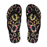 Hawaiian Kakau Tattoo Leis and Palaka Pattern Flip Flops Traditional Aloha Tribal Black Color LT03 Black - Polynesian Pride