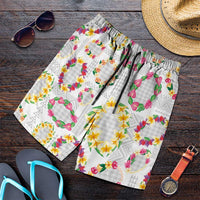Hawaiian Kakau Tattoo Leis and Palaka Pattern Shorts for Men Traditional Aloha Tribal White Color LT03 White - Polynesian Pride