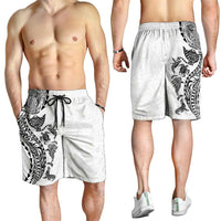 Hawaiian Kakau Tribal Sea Animals Tattoos Shorts for Men White Color LT03 - Polynesian Pride