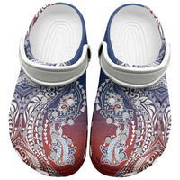 Hawaiian Manta Ray and Hammerhead Shark Tribal Tattoo Clogs Shoes with Polynesian Tribal Pattern Hawaii Flag Color LT03