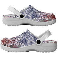 Hawaiian Manta Ray and Hammerhead Shark Tribal Tattoo Clogs Shoes with Polynesian Tribal Pattern Hawaii Flag Color LT03