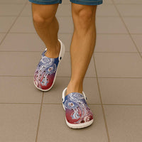 Hawaiian Manta Ray and Hammerhead Shark Tribal Tattoo Clogs Shoes with Polynesian Tribal Pattern Hawaii Flag Color LT03