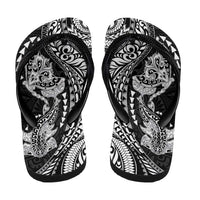 Hawaiian Manta Ray and Hammerhead Shark Tribal Tattoo Flip Flops with Polynesian Tribal Pattern Black-White Color LT03 - Polynesian Pride