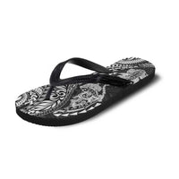 Hawaiian Manta Ray and Hammerhead Shark Tribal Tattoo Flip Flops with Polynesian Tribal Pattern Black-White Color LT03 - Polynesian Pride