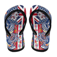 Hawaiian Manta Ray and Turtle Tribal Tattoo Flip Flops with Hawaii Flag and Flowers LT03 - Polynesian Pride