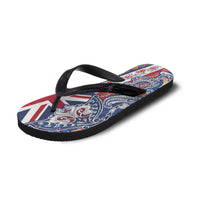 Hawaiian Manta Ray and Turtle Tribal Tattoo Flip Flops with Hawaii Flag and Flowers LT03 - Polynesian Pride