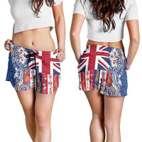 Hawaiian Manta Ray and Turtle Tribal Tattoo Shorts for Women with Hawaii Flag and Flowers