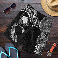 Hawaiian Manta Ray Tribal Shorts for Men Polynesian Art Motifs Black Color LT03 Black - Polynesian Pride