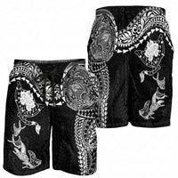 Hawaiian Manta Ray Tribal Shorts for Men Polynesian Art Motifs Black Color LT03 - Polynesian Pride