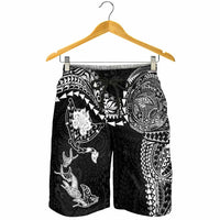 Hawaiian Manta Ray Tribal Shorts for Men Polynesian Art Motifs Black Color LT03 - Polynesian Pride