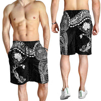 Hawaiian Manta Ray Tribal Shorts for Men Polynesian Art Motifs Black Color LT03 - Polynesian Pride