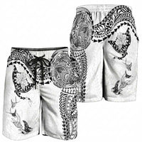 Hawaiian Manta Ray Tribal Shorts for Men Polynesian Art Motifs White Color LT03 - Polynesian Pride