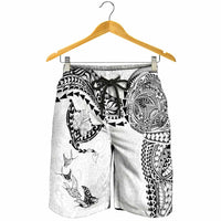 Hawaiian Manta Ray Tribal Shorts for Men Polynesian Art Motifs White Color LT03 - Polynesian Pride