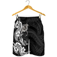 Hawaiian Manta Rays Shorts for Men Tribal Hibiscus Polynesian Tattoos Black Color LT03 - Polynesian Pride