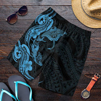 Hawaiian Manta Rays Shorts for Men Tribal Hibiscus Polynesian Tattoos Blue Color LT03 Blue - Polynesian Pride