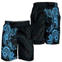 Hawaiian Manta Rays Shorts for Men Tribal Hibiscus Polynesian Tattoos Blue Color LT03 - Polynesian Pride