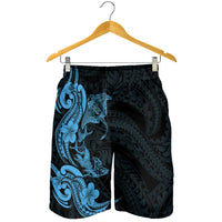 Hawaiian Manta Rays Shorts for Men Tribal Hibiscus Polynesian Tattoos Blue Color LT03 - Polynesian Pride