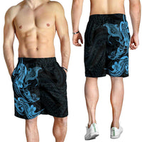 Hawaiian Manta Rays Shorts for Men Tribal Hibiscus Polynesian Tattoos Blue Color LT03 - Polynesian Pride
