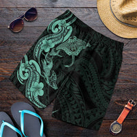 Hawaiian Manta Rays Shorts for Men Tribal Hibiscus Polynesian Tattoos Turquoise Color LT03 Turquoise - Polynesian Pride