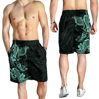 Hawaiian Manta Rays Shorts for Men Tribal Hibiscus Polynesian Tattoos Turquoise Color LT03 - Polynesian Pride