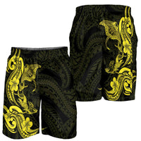 Hawaiian Manta Rays Shorts for Men Tribal Hibiscus Polynesian Tattoos Yellow Color LT03 - Polynesian Pride