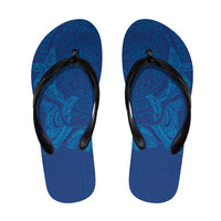 Hawaiian Monk Seal and Whale Flip Flops Kakau Tribal Pattern Blue Color LT03 Blue - Polynesian Pride