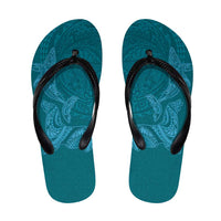 Hawaiian Monk Seal and Whale Flip Flops Kakau Tribal Pattern Teal Color LT03 Teal - Polynesian Pride